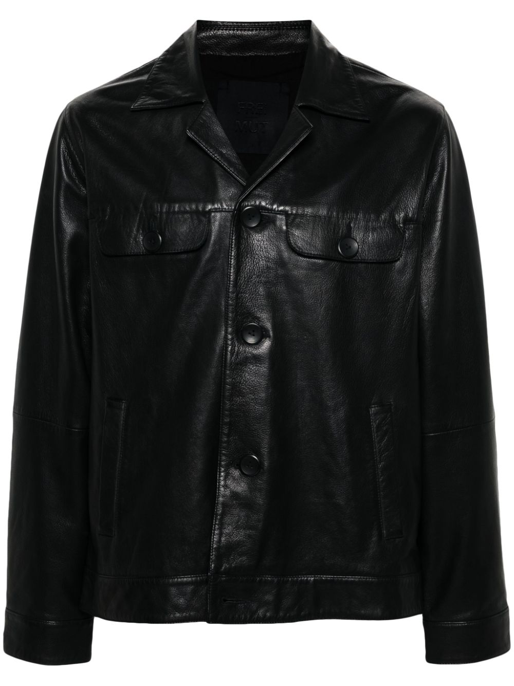 Long-sleeved leather jacket - Black
