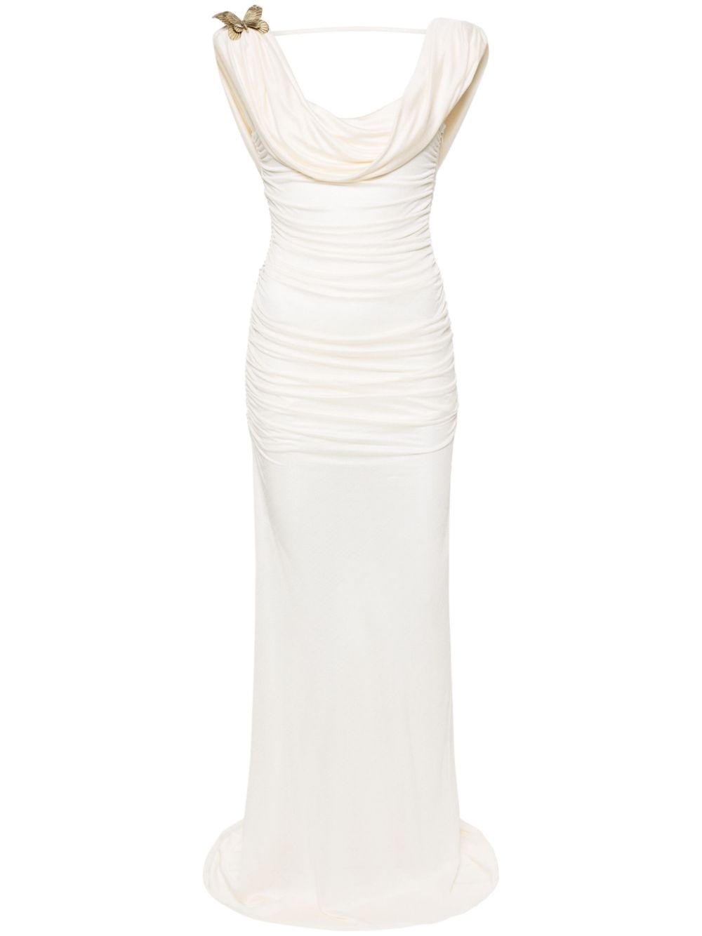 Butterfly-brooch maxi dress - Neutrals