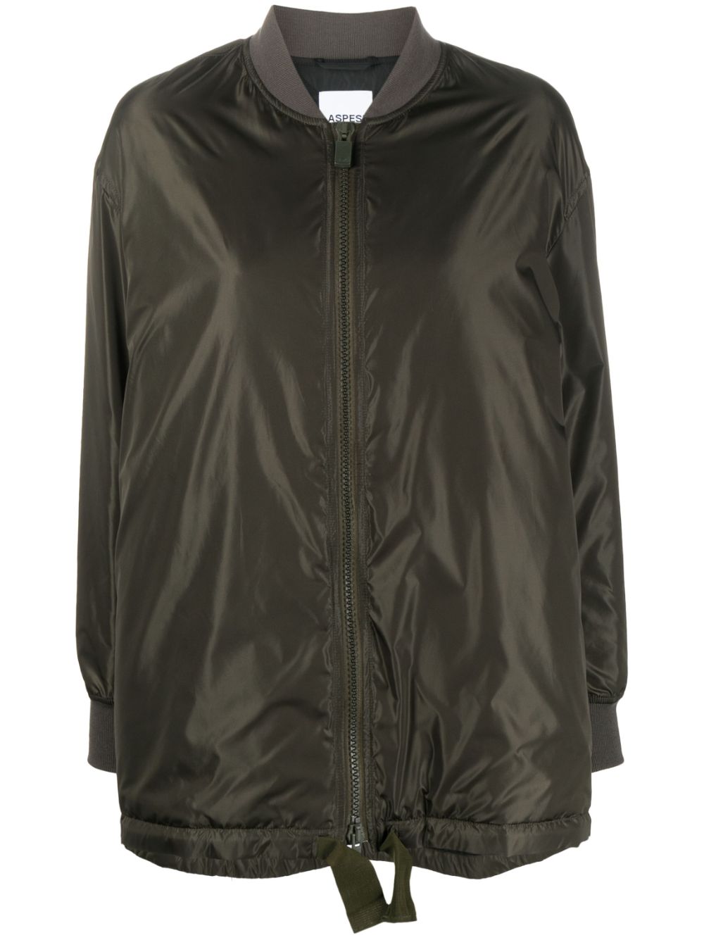 Ribbed-trim flared bomber jacker - Green