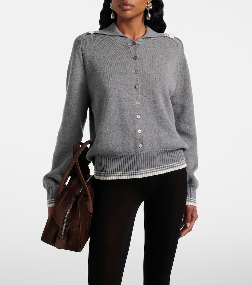 Crochet-trimmed cotton and cashmere polo sweater
