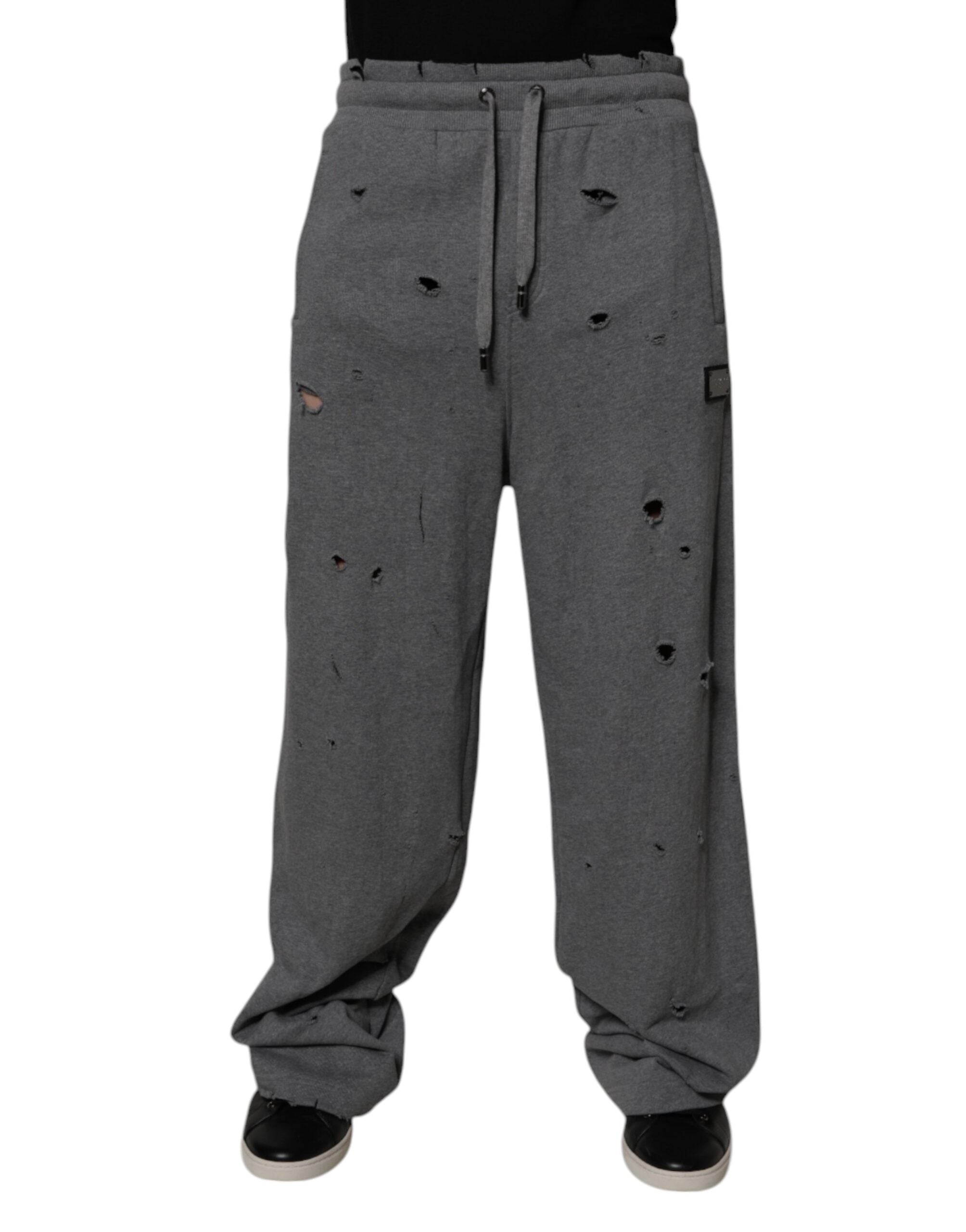 Distressed Cotton Joggers — Gray