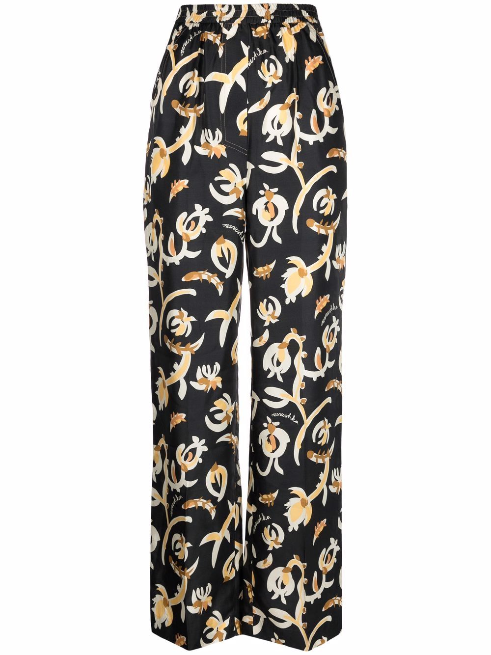 Graphic floral-print elasticated-waist trousers - Black