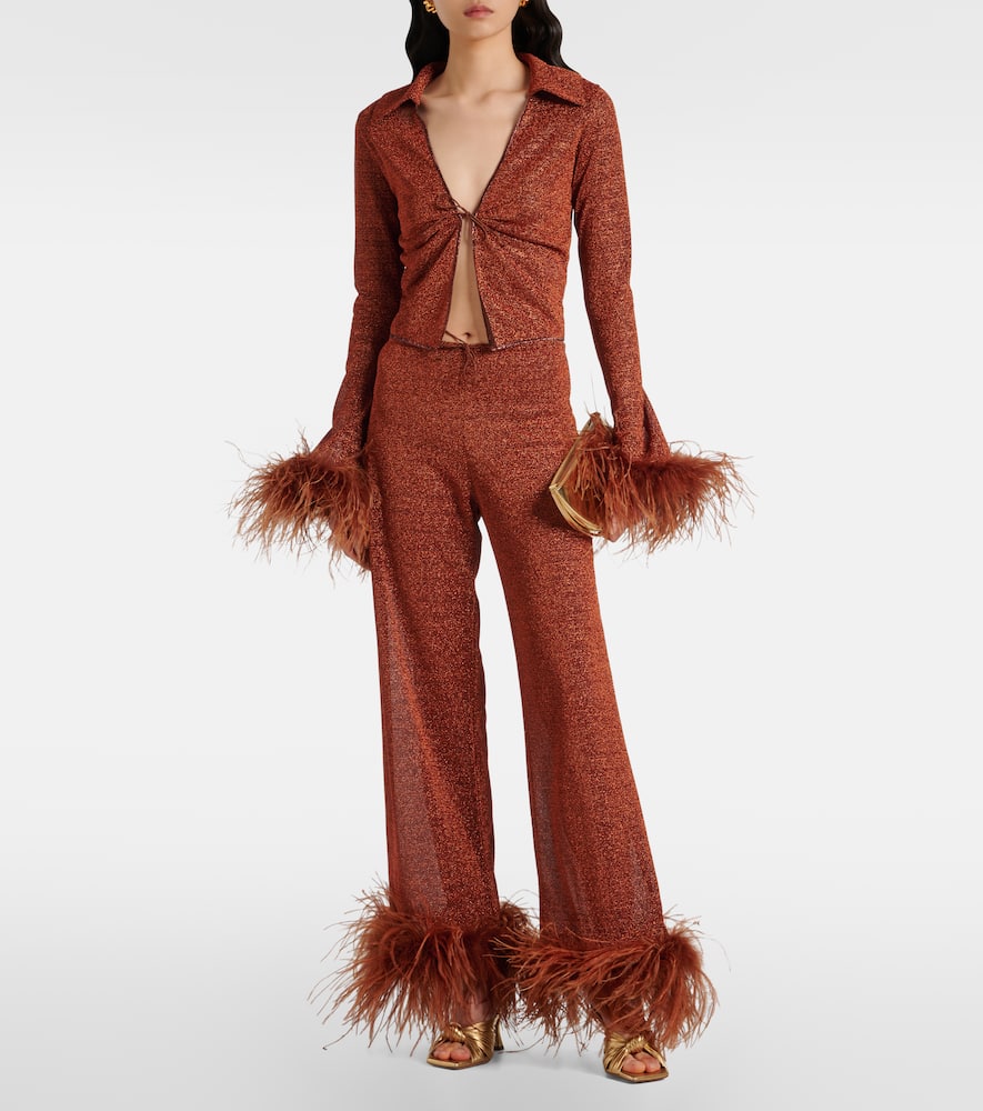Oséree Lumière Plumage feather-trimmed blouse