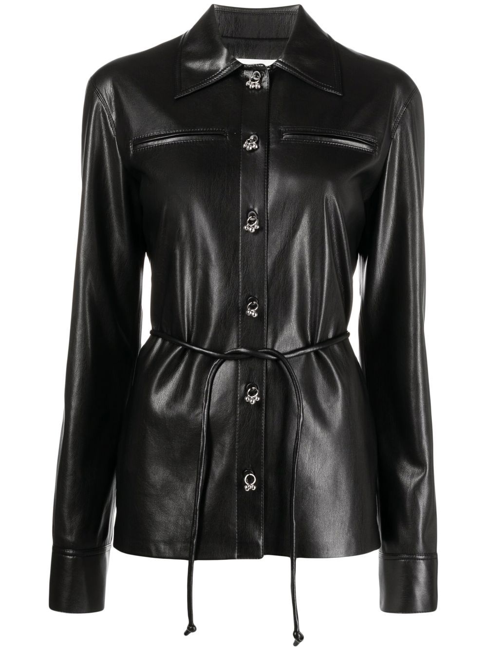 Faux-leather dangling-button shirt - Black