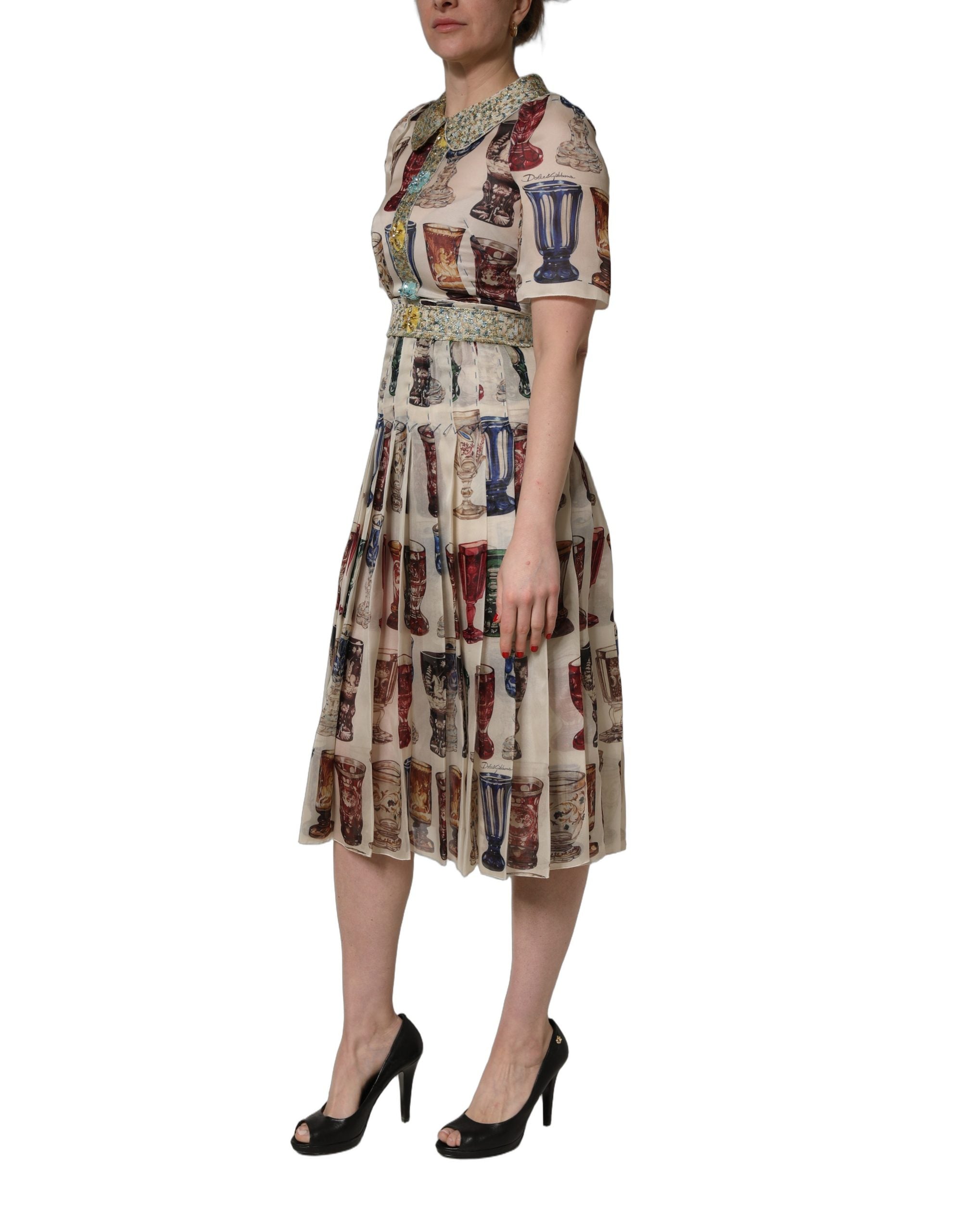 Vintage Glassware Print Dress — Multicolor