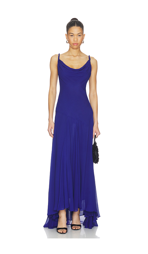 Alice + Olivia Sarika Twist Strap Hi Low Seamed Slip Dress in Blue. 0. Also