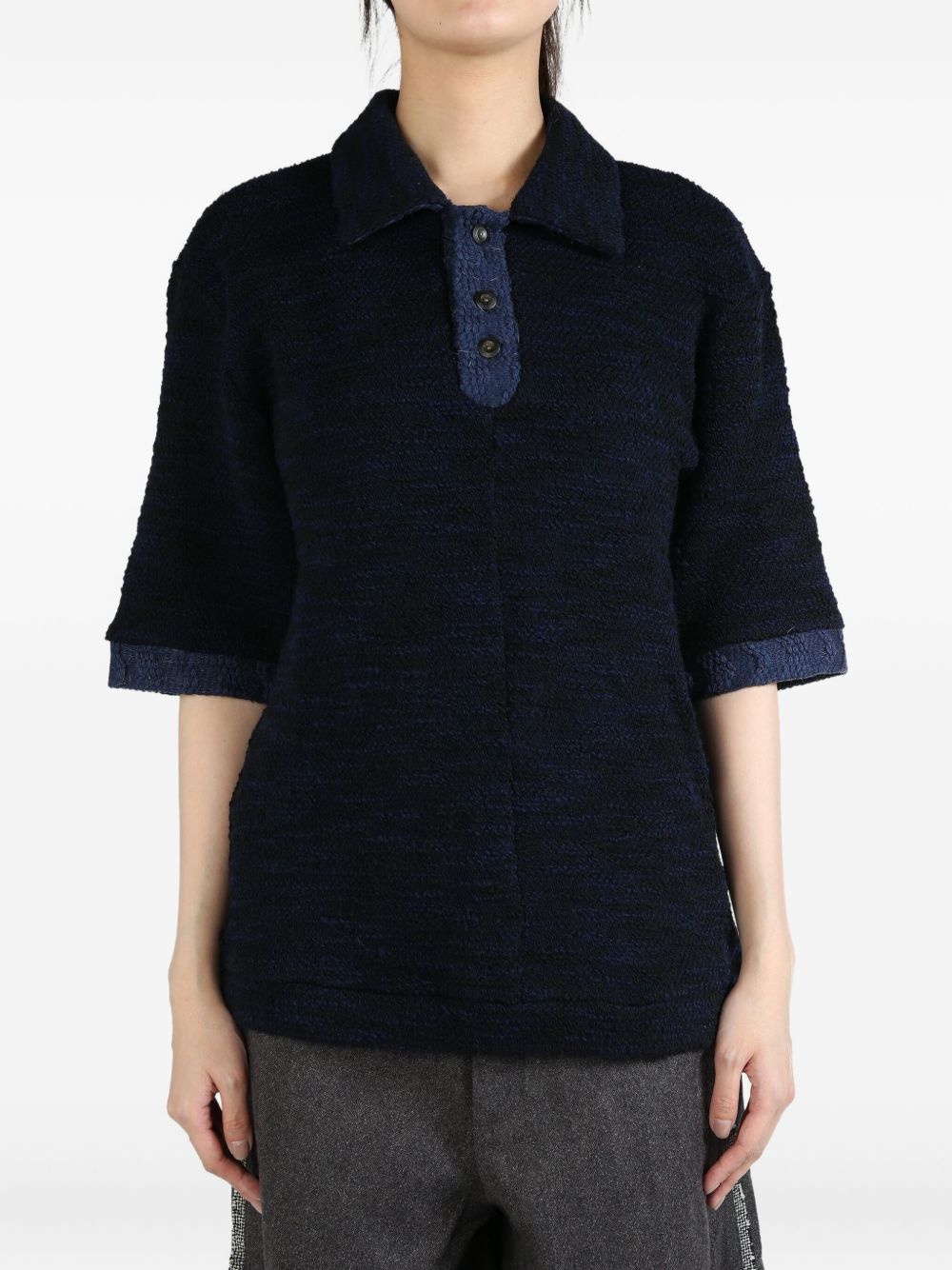 COMMUNS textured knit polo shirt - Blue