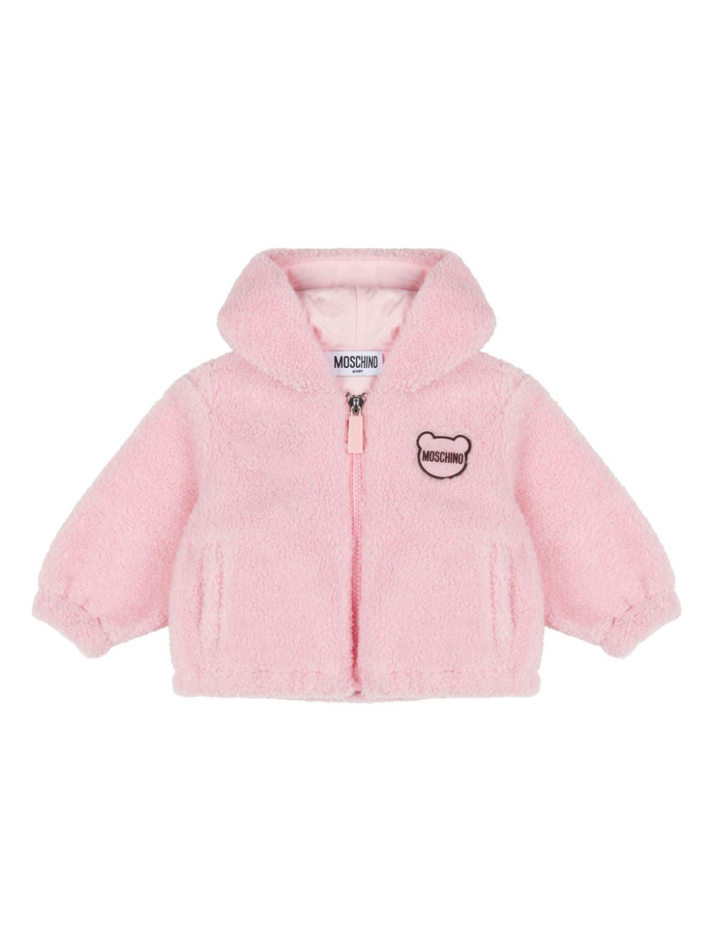 Faux-fur hooded zip-up jacket - Pink