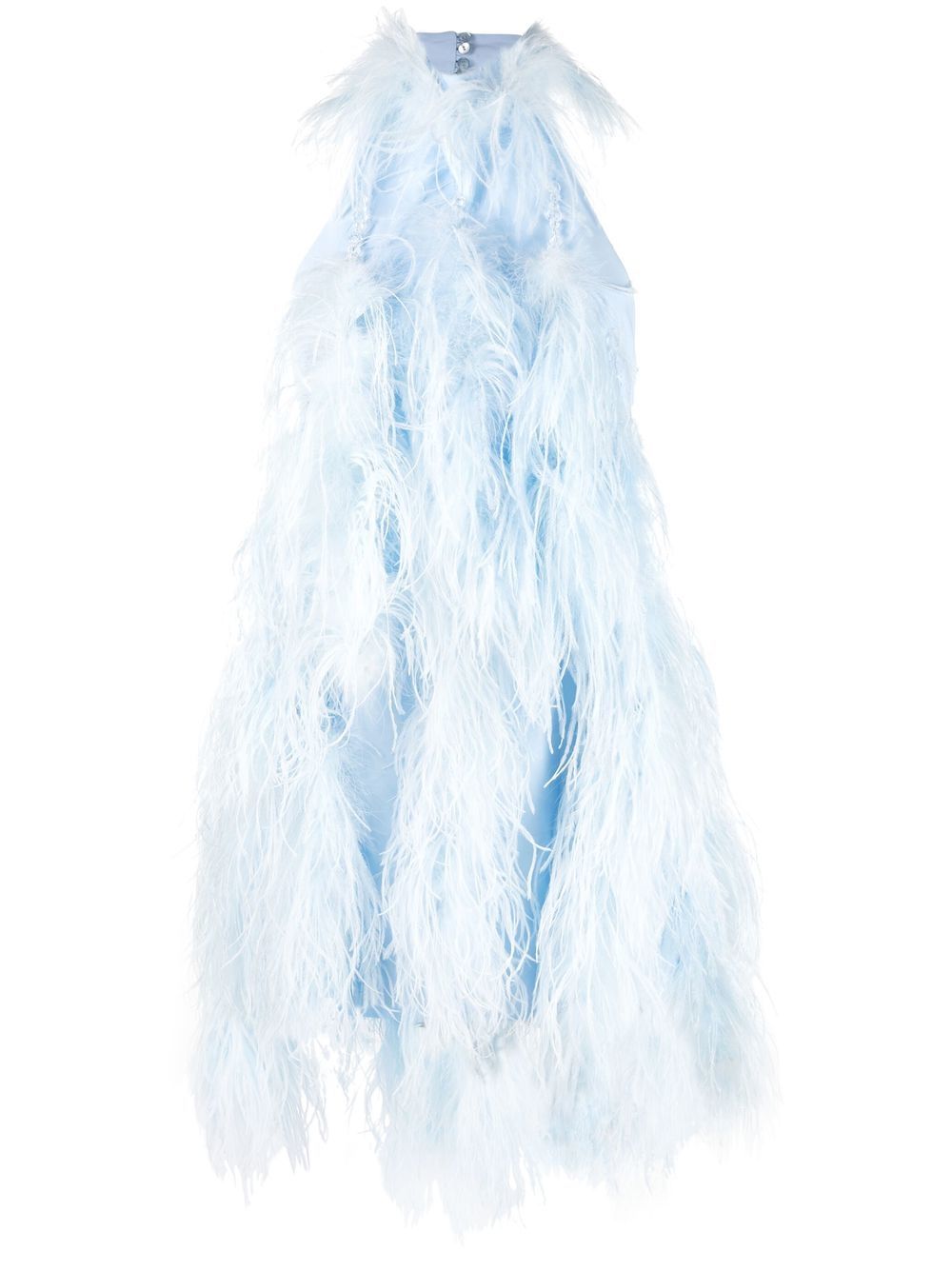 The Attico feather-trim halterneck mini dress - Blue