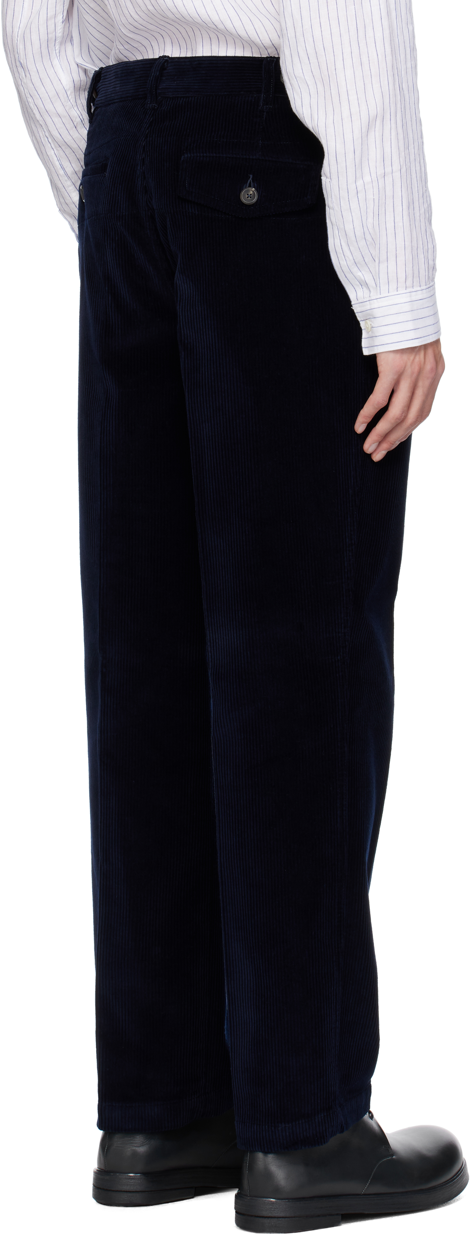 Drake's Navy One Pleat Chino Trousers
