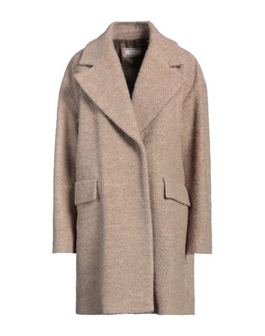 Peserico Woman Coat Sand Size 12 Alpaca wool, Virgin Wool, Polyamide, Lurex