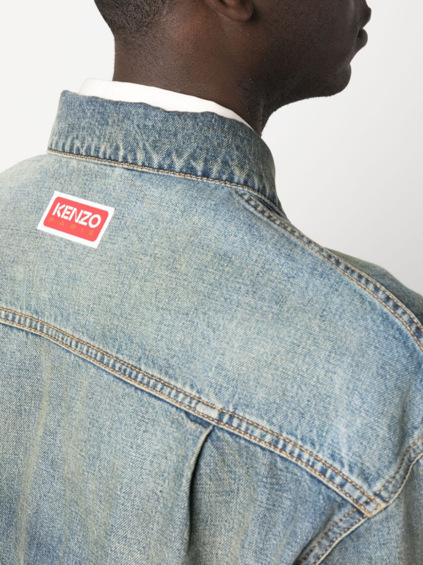 Panelled button-fastening denim jacket - Blue