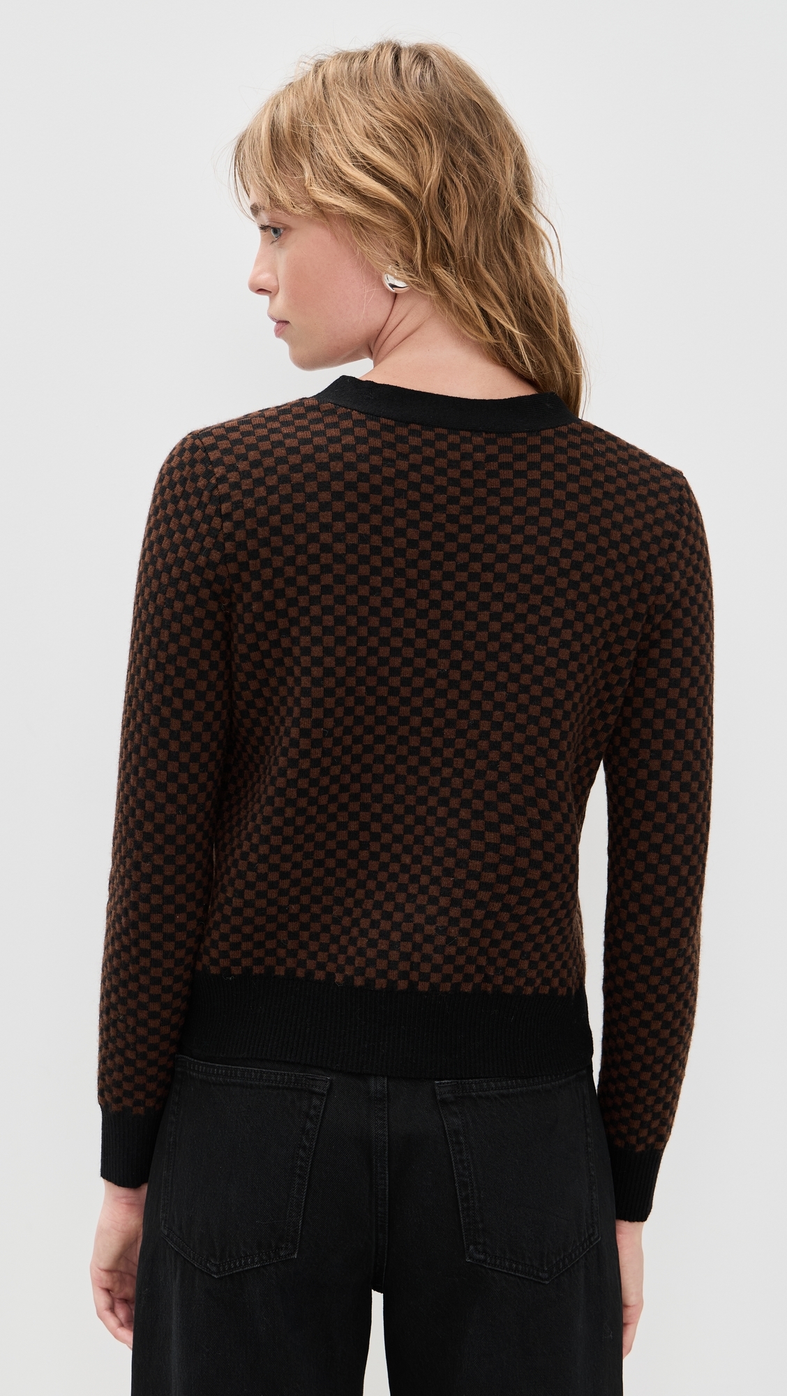 Annie Checkerboard Cardigan Oatmeal/Khaki