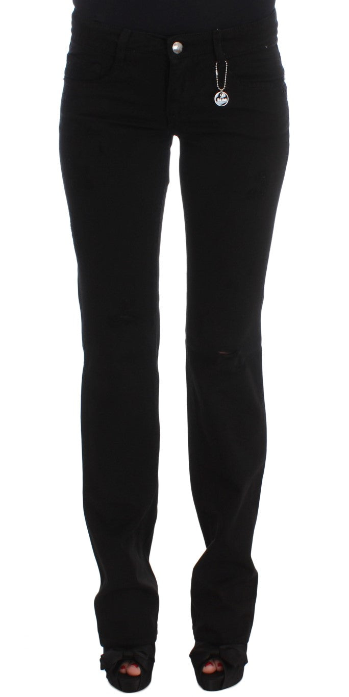 Cotton Slim Fit Bootcut Jeans — Black
