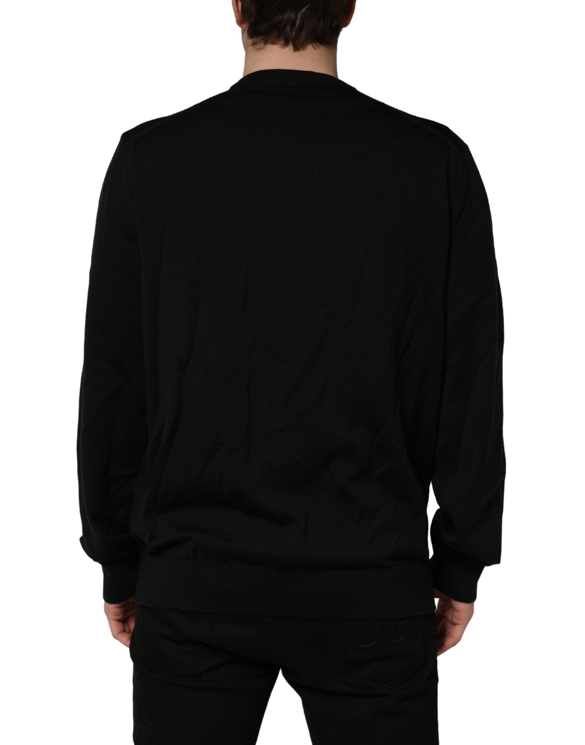 Embroidered Logo Virgin Wool Sweater — Black