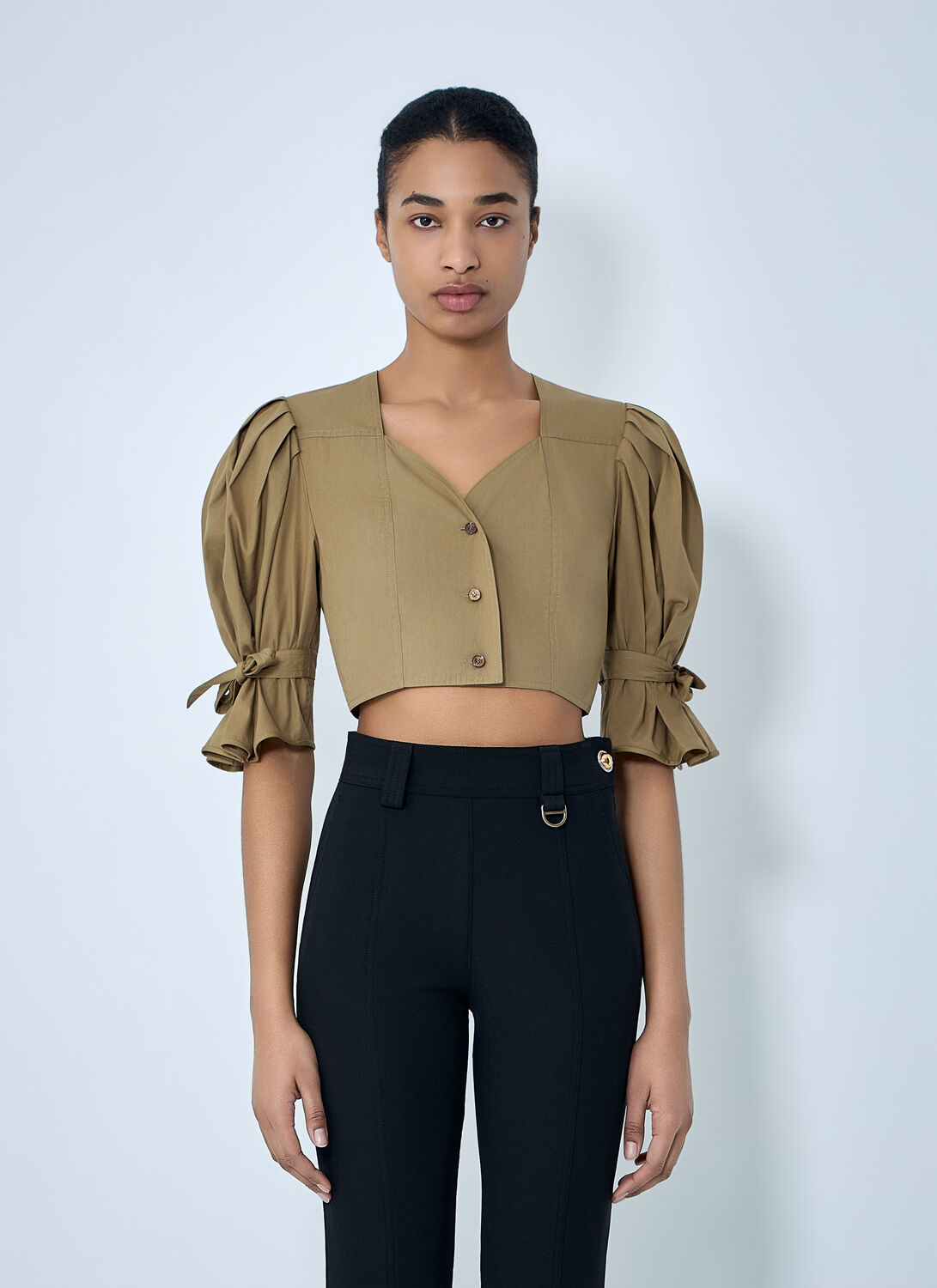 Structured Cropped Blouse - Woman Shirts Olive Fr