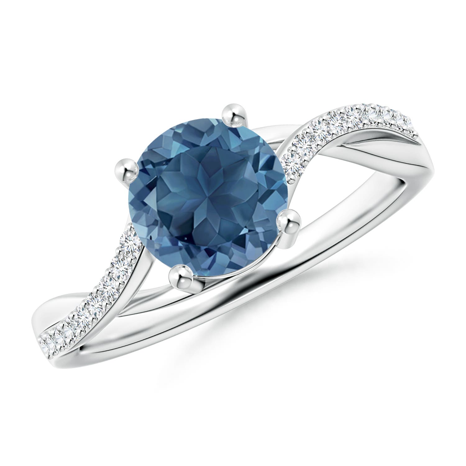 Angara 1.55 Carats Solitaire London Blue Topaz Twisted Split Shank Ring in Platinum