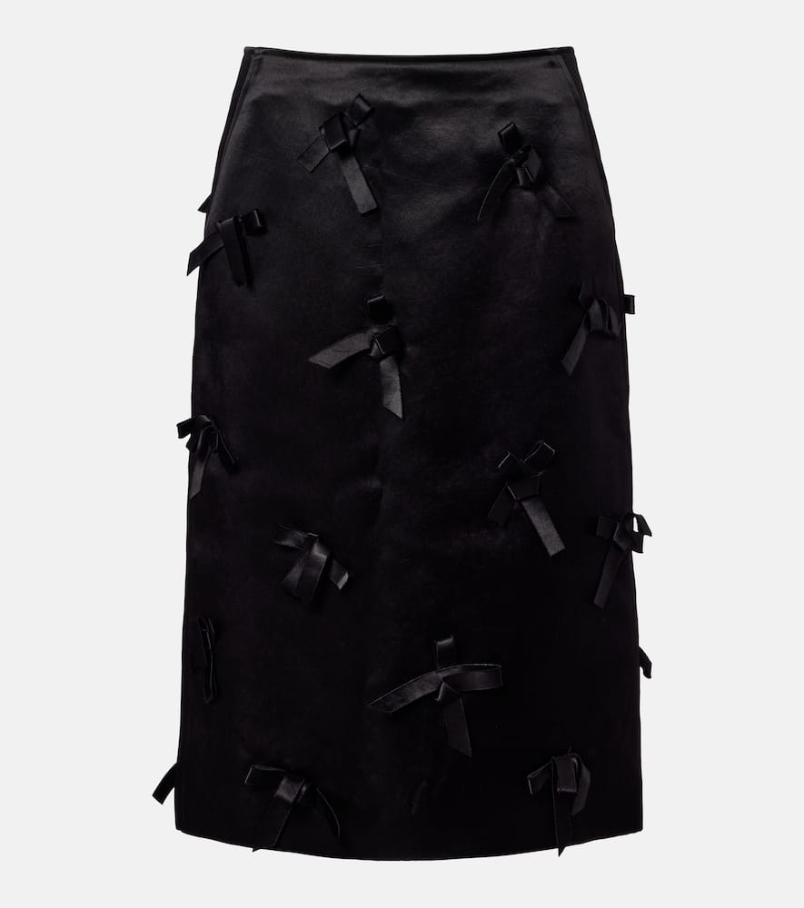 Bow-detail satin midi skirt
