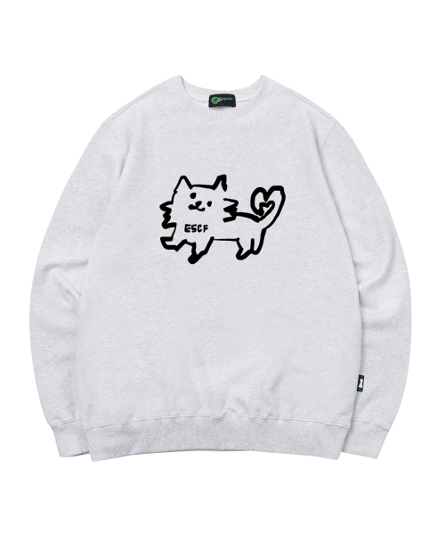 Love Escape Cat Print Man to Man White Melange