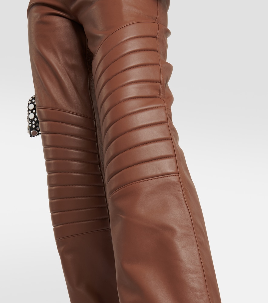 High-rise straight leather pants