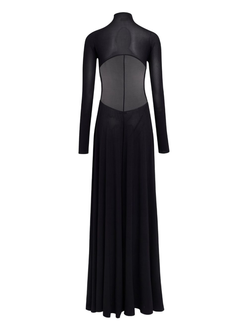 ALAIA HNK LS PLEAT SHEER MAXI DRESS BLACK