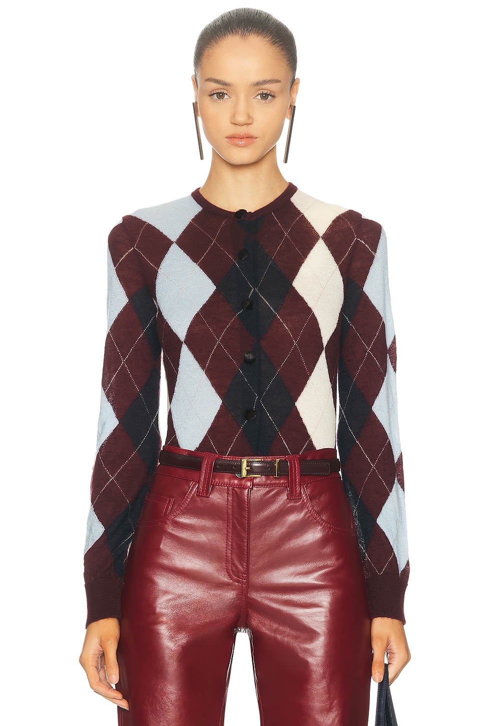 KHAITE Charli Cashmere Cardigan in Merlot Multi - Burgundy. XS also in L