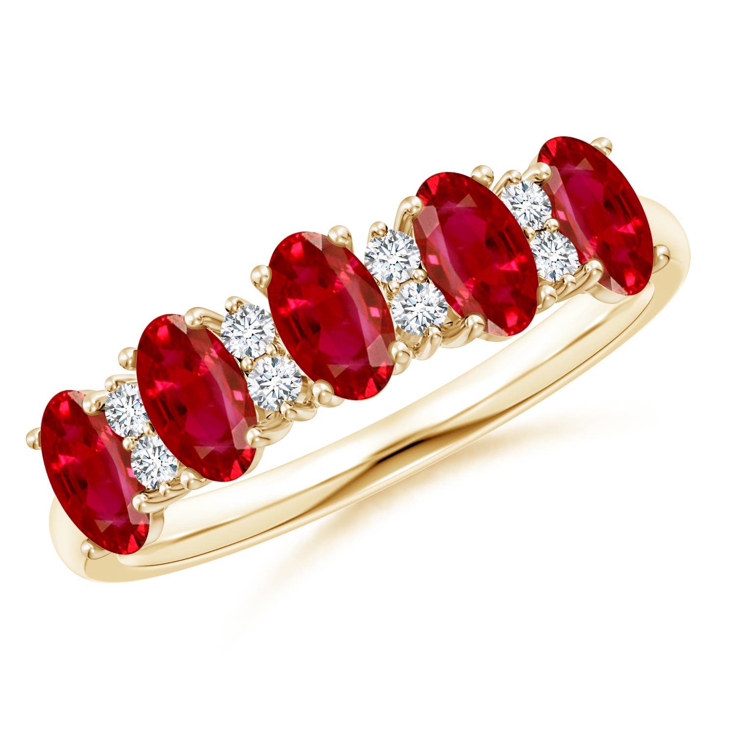 Angara 1.25 Carats Five Stone Ruby and Diamond Wedding Ring in 14K Yellow Gold