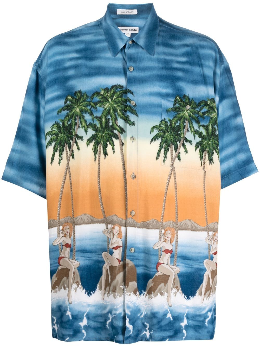 1990s palm tree-print shirt - Blue