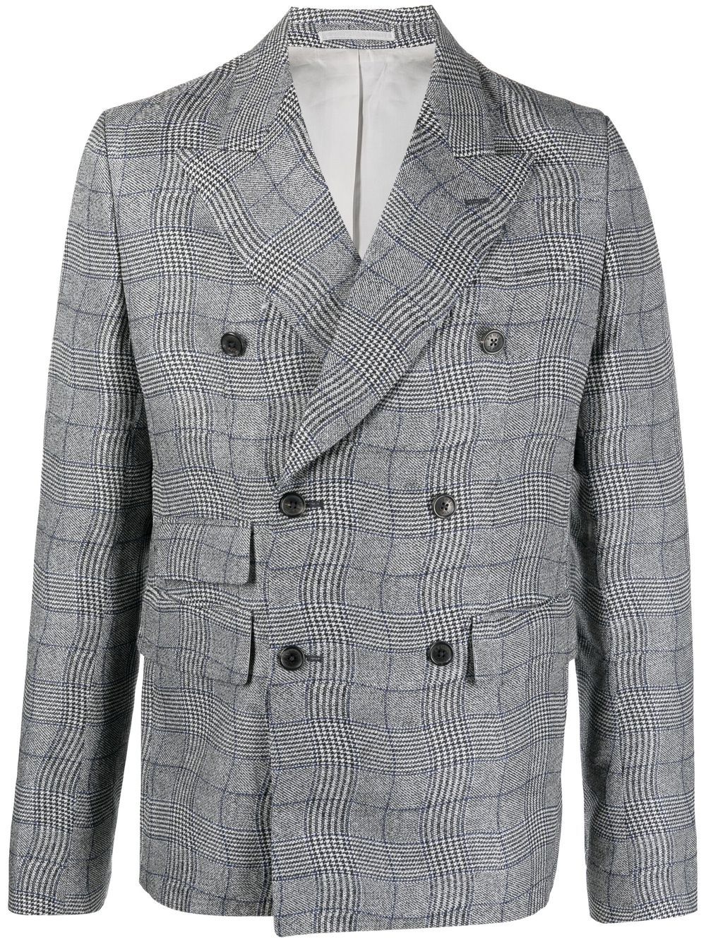 Checked double-breasted blazer - Grey