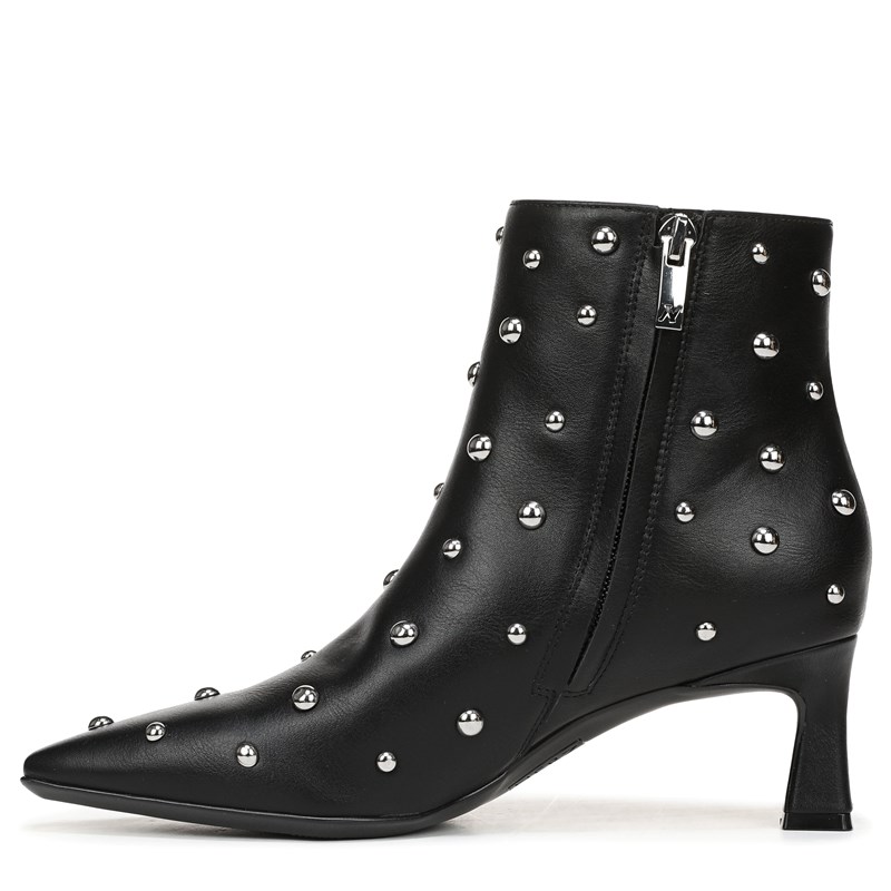 Deesha Bootie Boots, Black Stud Faux Leather Suede