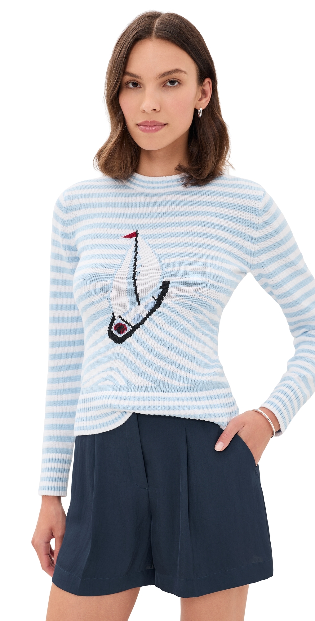 Cotton Sailboat Striped Sweater Light Blue White Stripe