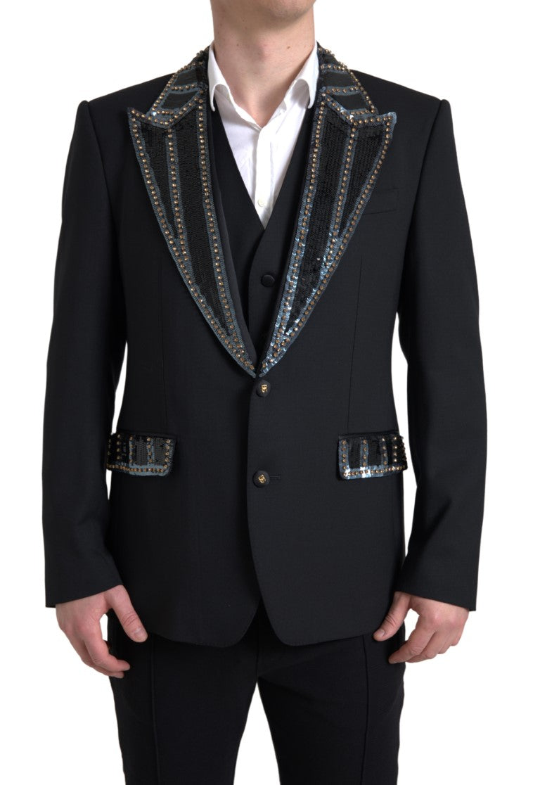 Embellished Wool Pant Suit — Black