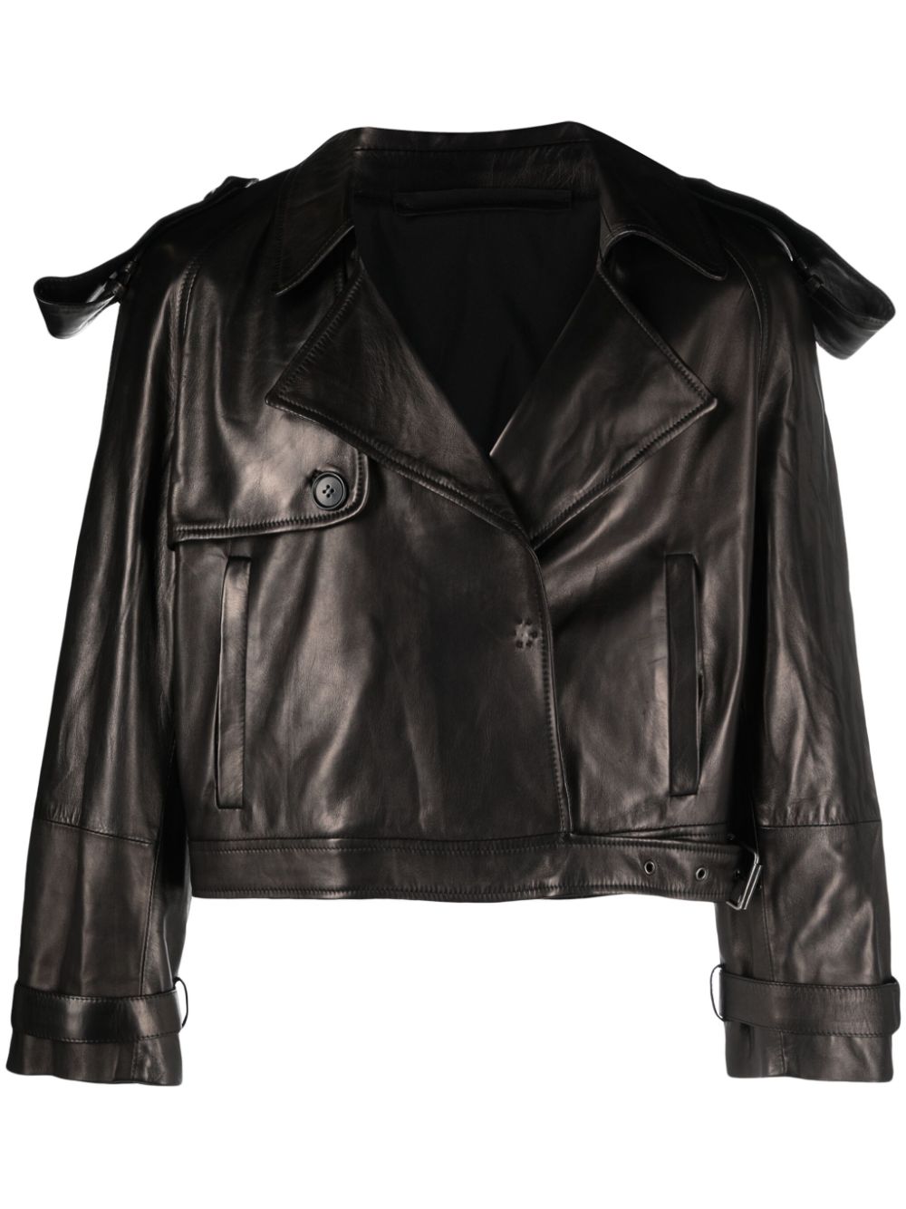 Notched-lapels leather jacket - Black