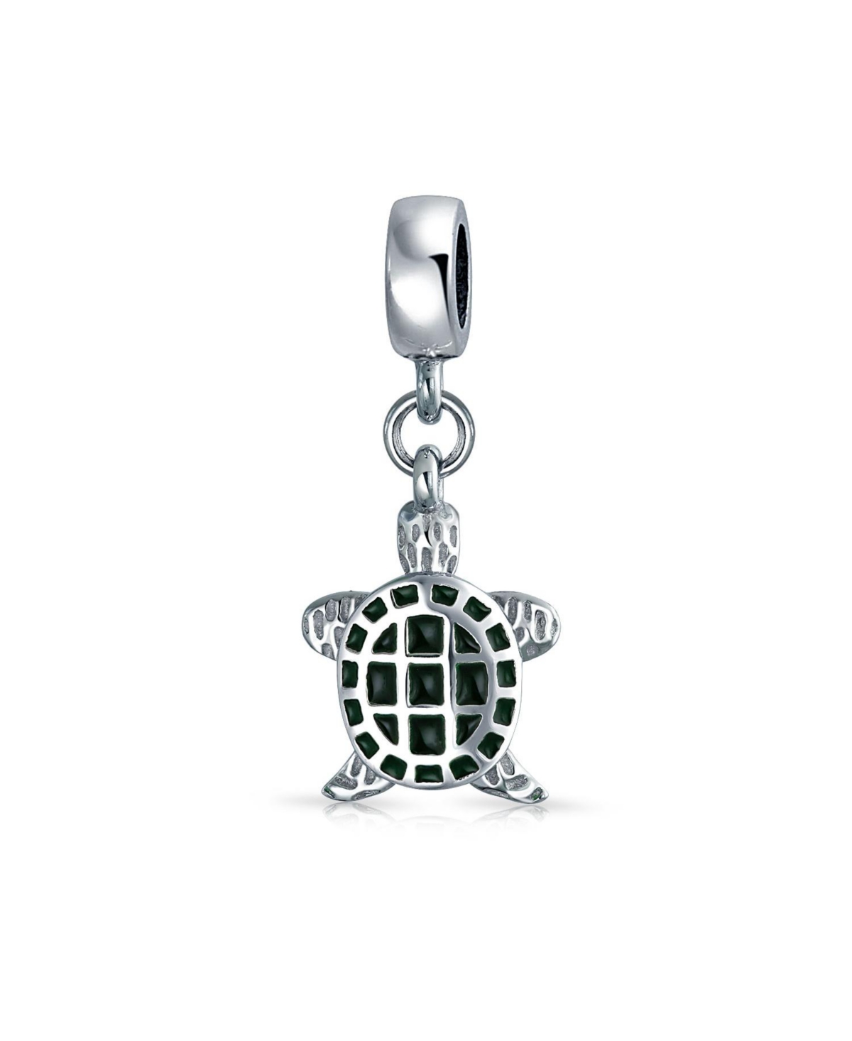 Nautical Green Turtle Dangle Charm Bead Sterling Silver European Bracelet - Green