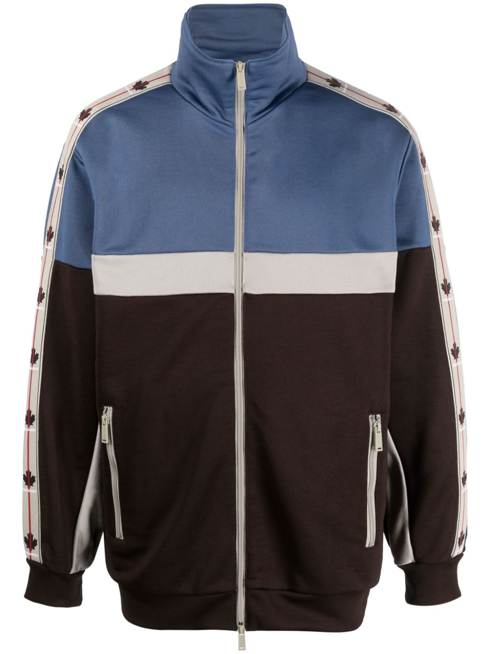 Logo-tape detail zip-up cardigan - Blue