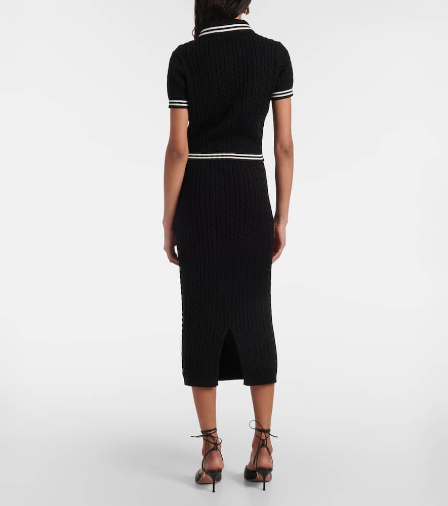Cable-knit cropped cotton polo shirt