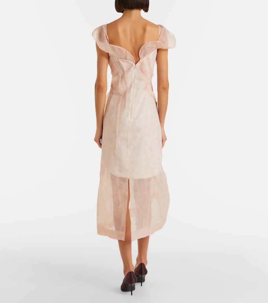 Asymmetric ruched organza midi dress