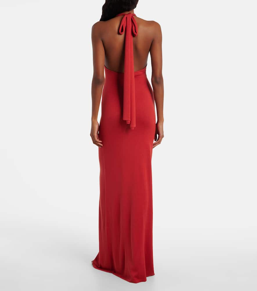 Scarf-detail silk-blend jersey gown