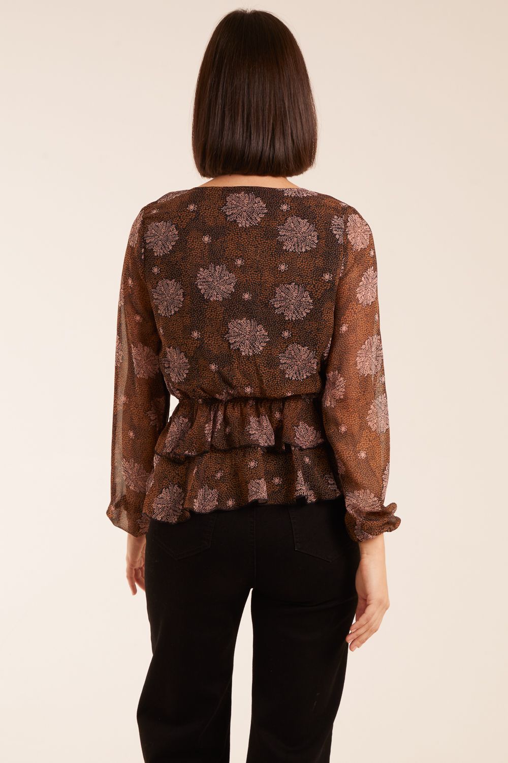 Floral Ruffle Wrap Blouse