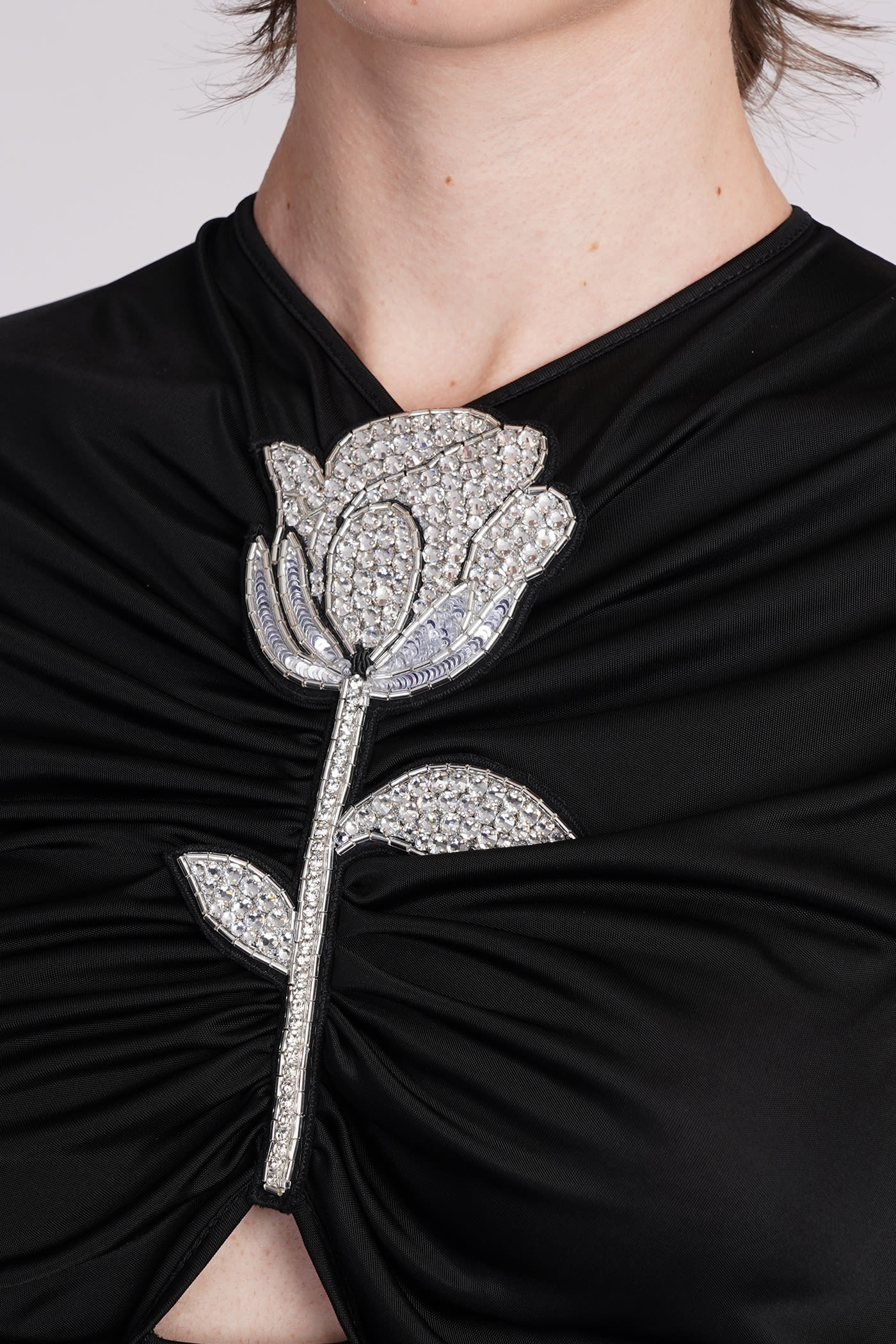 Floral-detailed ruched minidress - Black