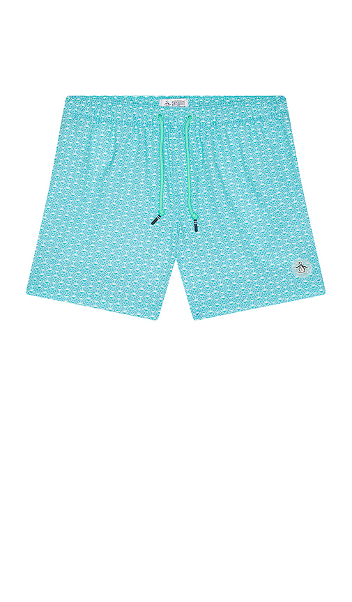 Original Penguin 5 Box Rec Swim Shorts in Baby Blue. S. Also in XL/1X