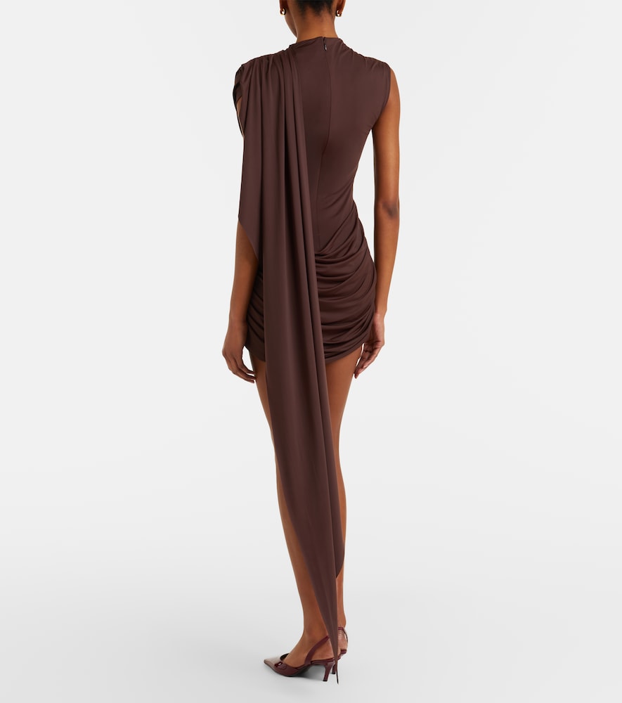 Draped caped jersey minidress
