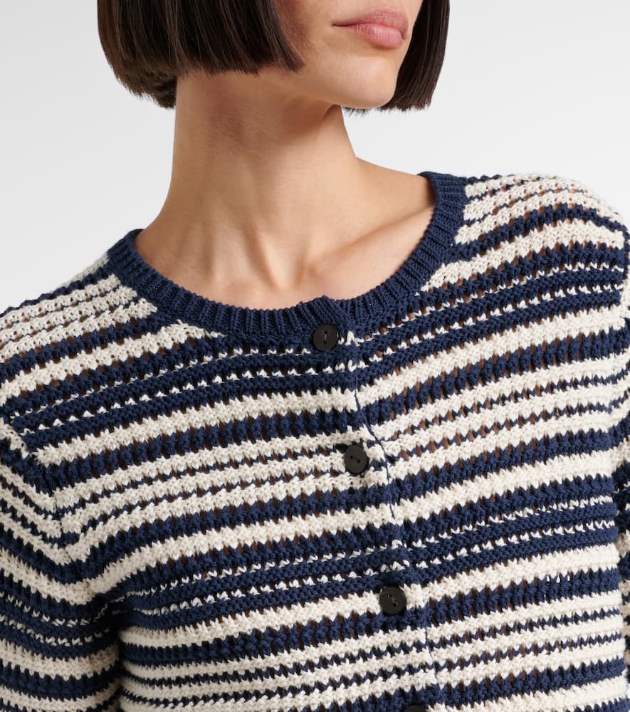 Open-knit striped cotton cardigan