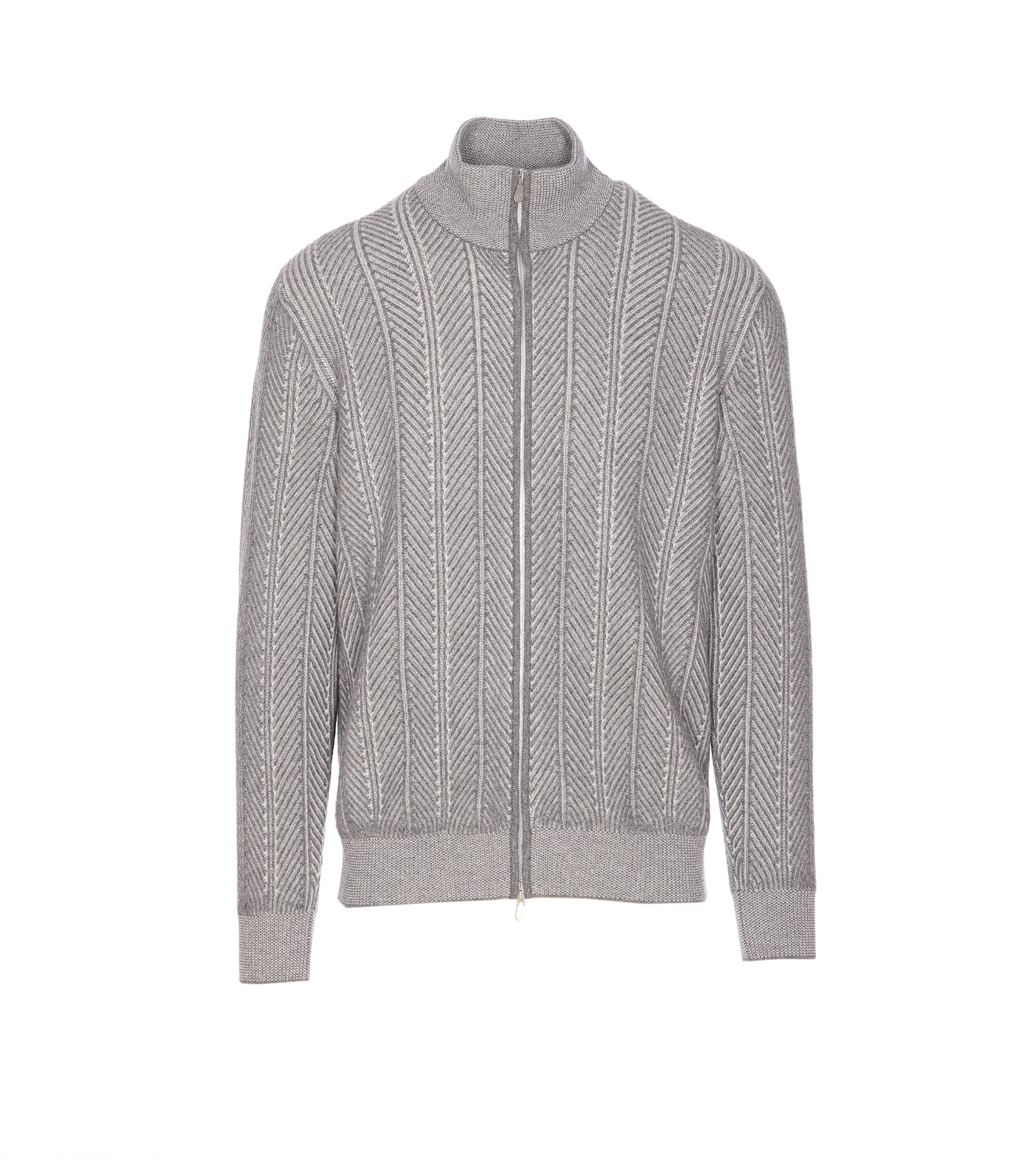 Herringbone-pattern cardigan - Grey