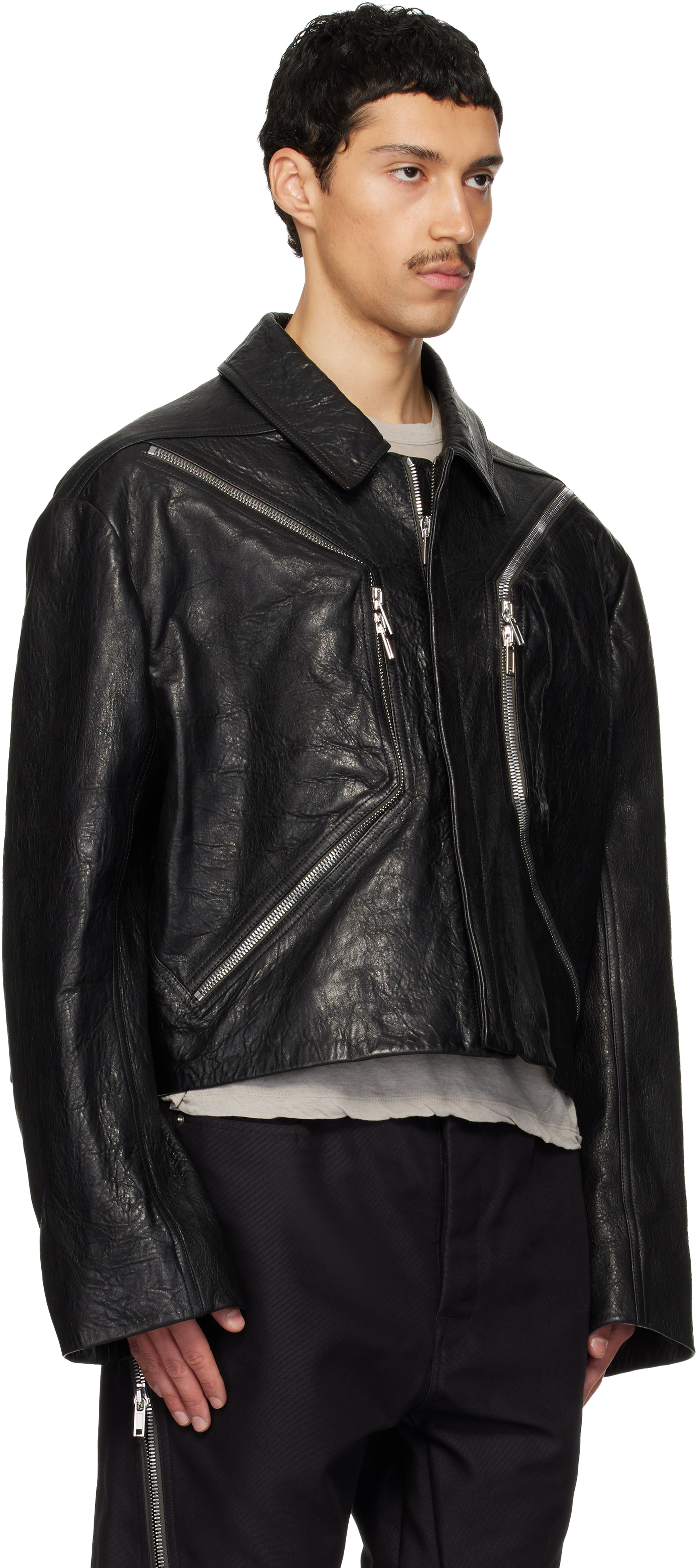 Black Temple Heizer Mac Leather Jacket