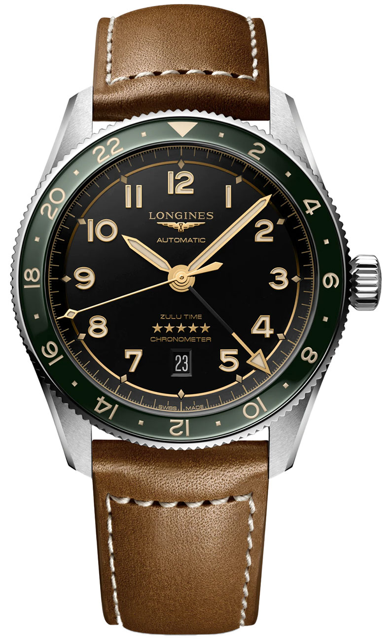 Spirit Zulu Time Anthracite Dial Leather Strap Watch, 42mm