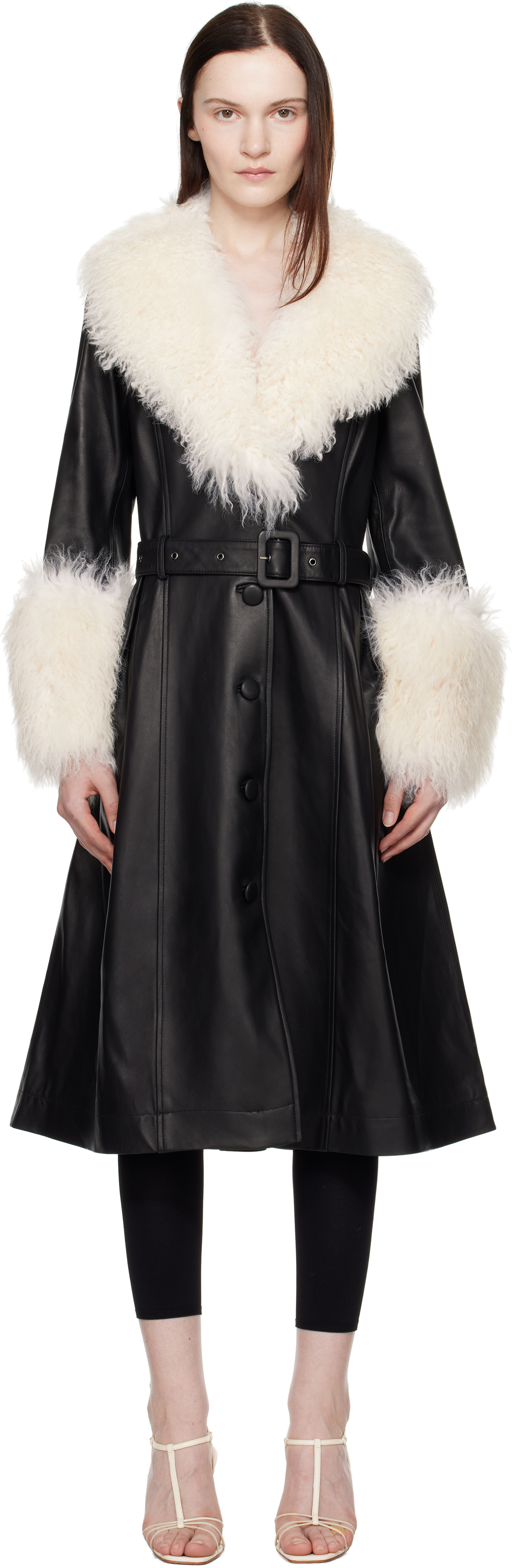 Saks Potts Black & Off-White Foxy Shearling Coat