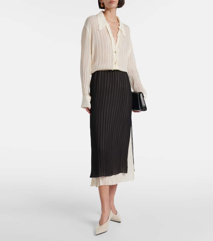Ruffled striped semi-sheer shirt