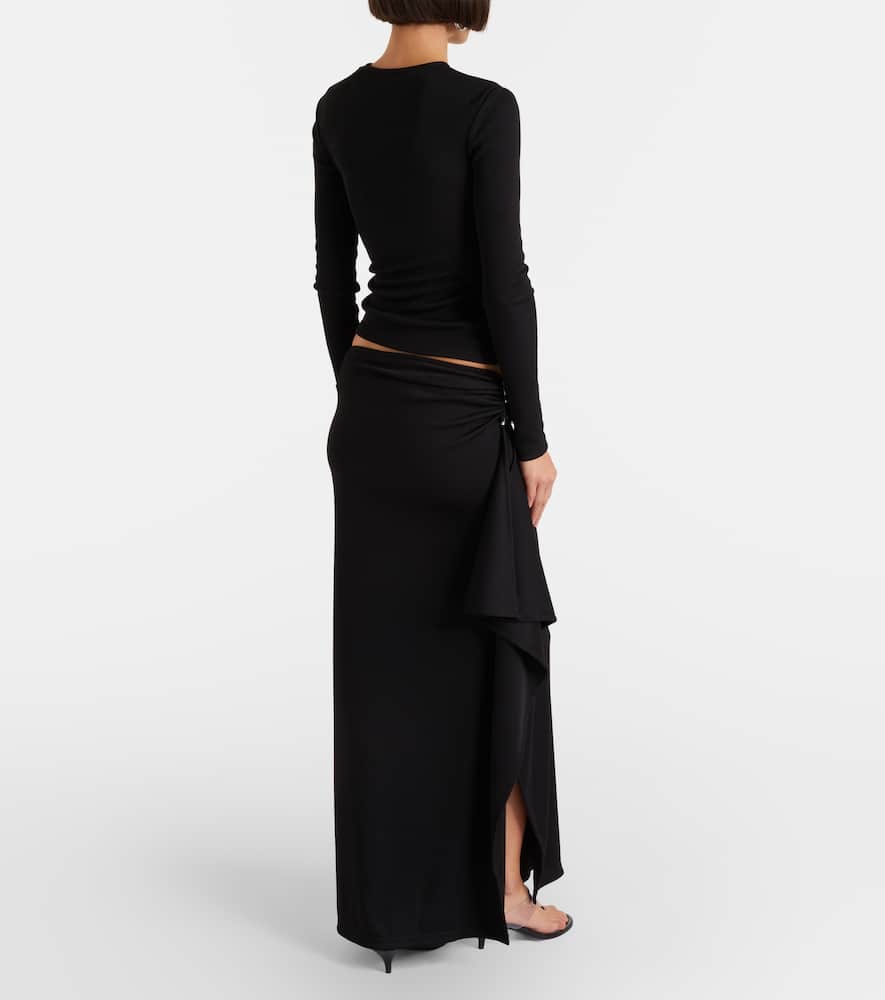 Asymmetric draped jersey maxi skirt