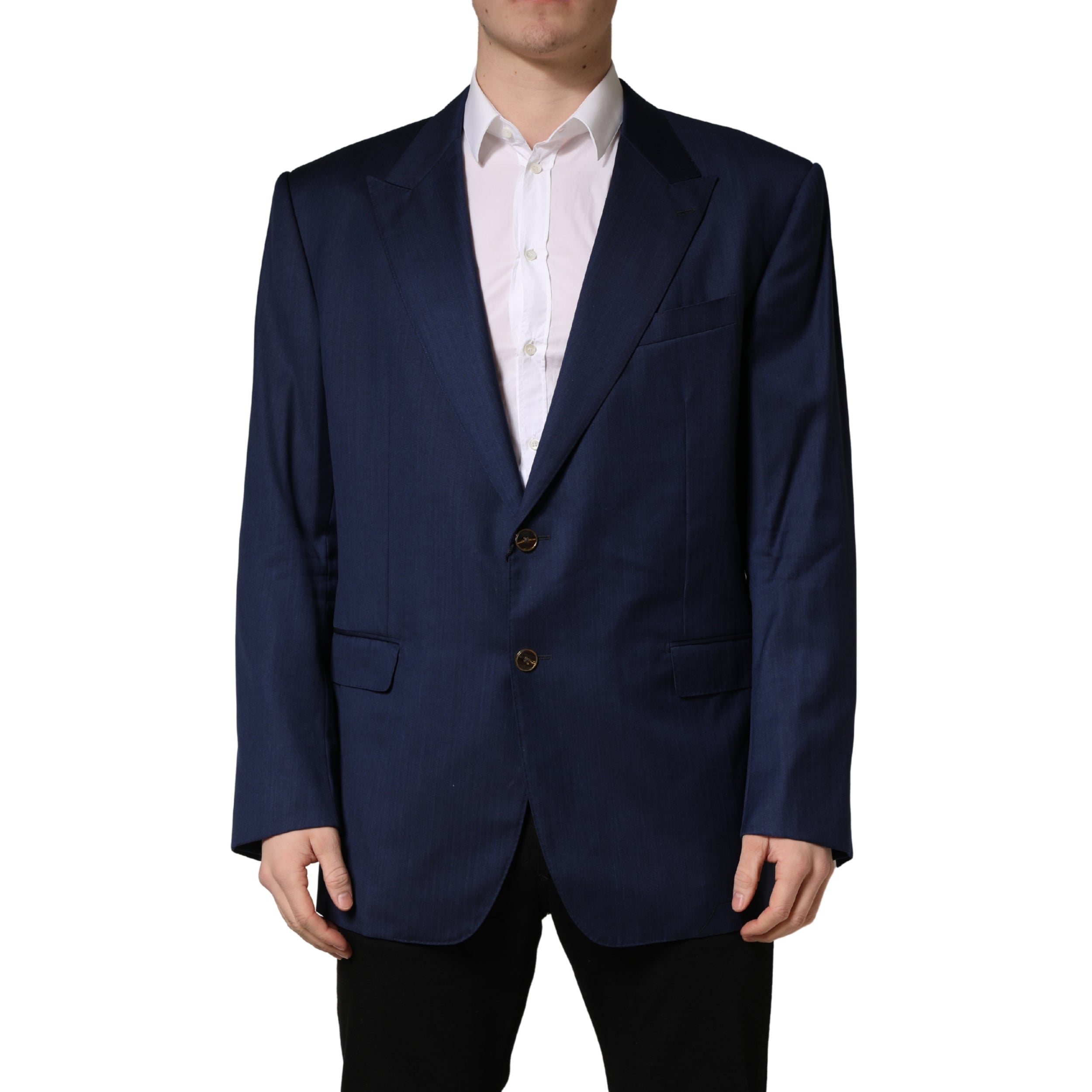 Virgin Wool & Silk Single-Breasted Blazer — Navy